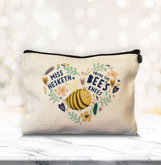 Bee's Knees Personalised Zip pouch. Personalised pencil case. Thank you teacher gift. Personalised teacher gift. Cute Teacher gift.