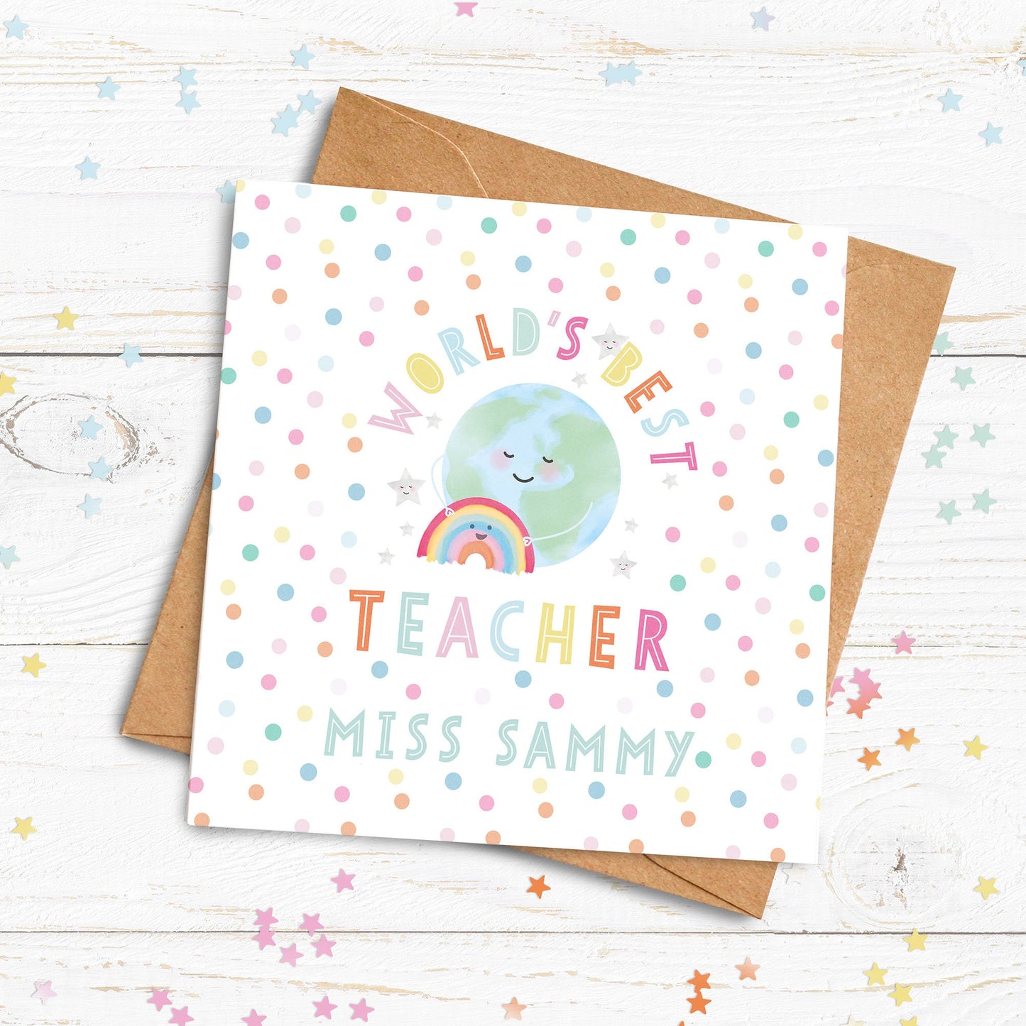 Cute World's Best Teacher, Teaching Assistant, Childminder, Nanny or Nursery Teacher Card. Thank you teacher card. Personalised Card