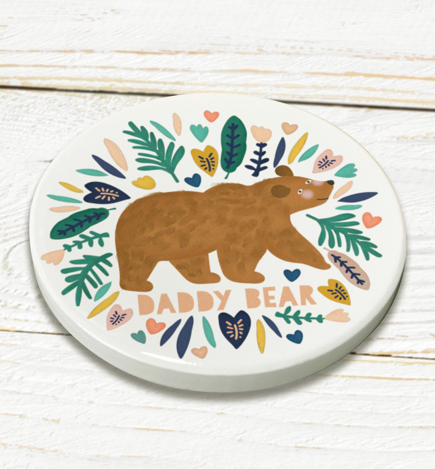 Daddy Bear Personalised Ceramic Coaster. Cute Father's Day Gift. Coffee Coaster. Personalised Coaster. Personalised Dad Gift.