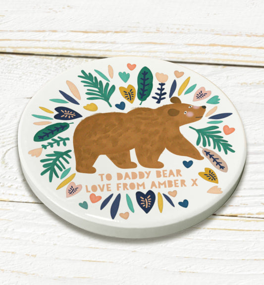 Daddy Bear Personalised Ceramic Coaster. Cute Father's Day Gift. Coffee Coaster. Personalised Coaster. Personalised Dad Gift.