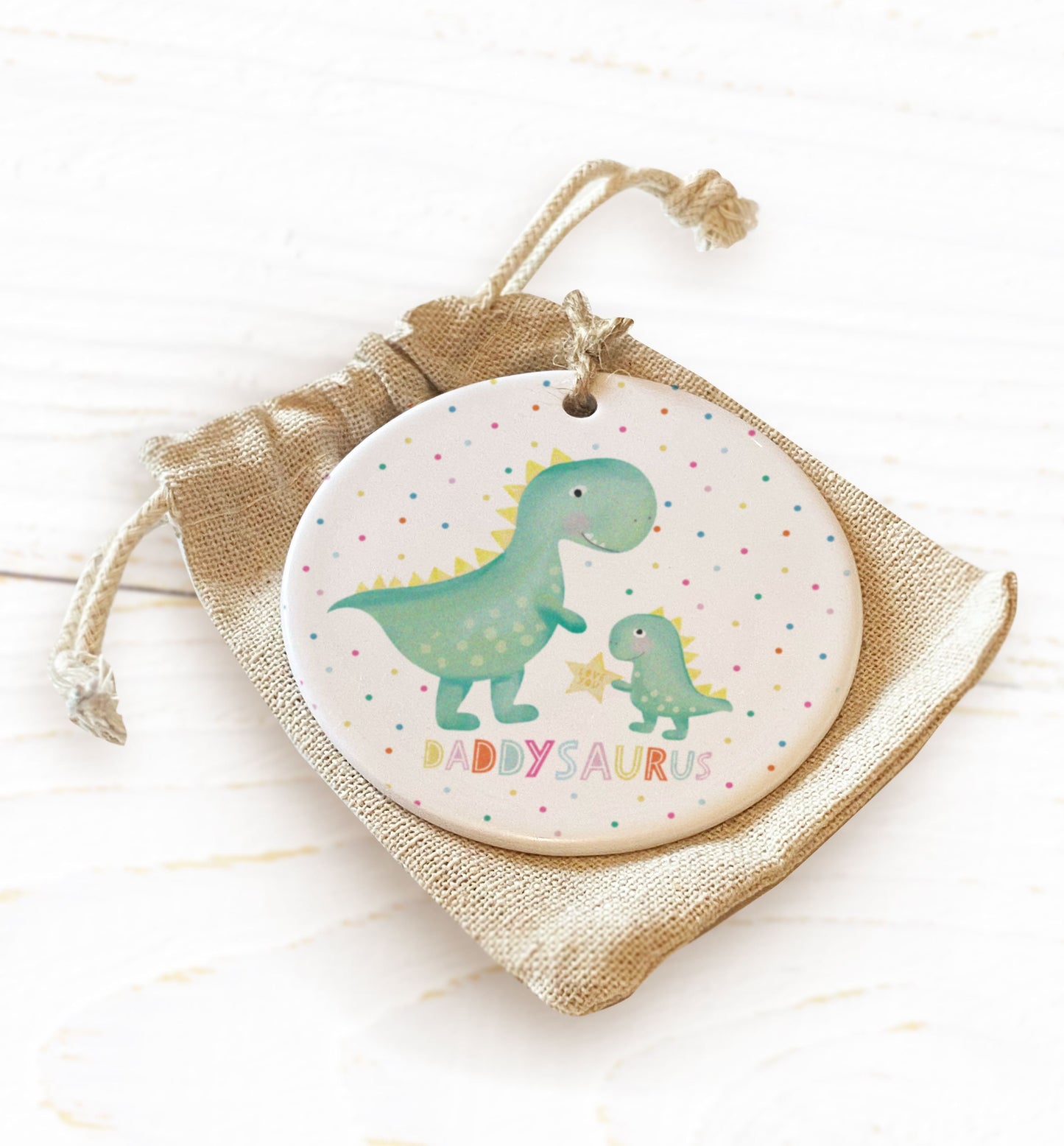 Daddysaurus Cermaic Ornament. Father's Day gift. Cute father's Day gift. Personalised Dinosaur Gift. Cute Dinosaur. Gift for dad.