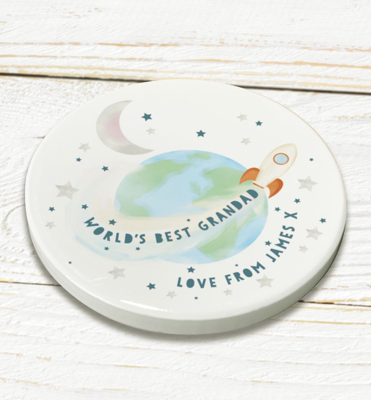 World's Best Dad, Grandad, Uncle, Nephew, Son Rocket Ship Card. Cute Father's Day Gift. Personalised Coaster. Personalised Dad Gift.