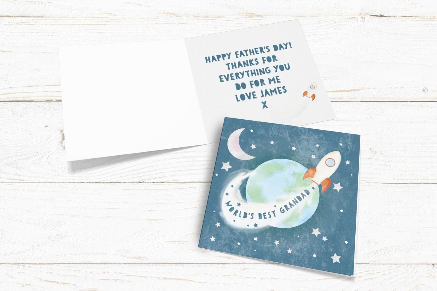 World's Best Dad, Grandad, Son, Uncle, Nephew, Step-dad Rocket Ship Card. Personalised Father's Day Card. Cute space. Send Direct Option.