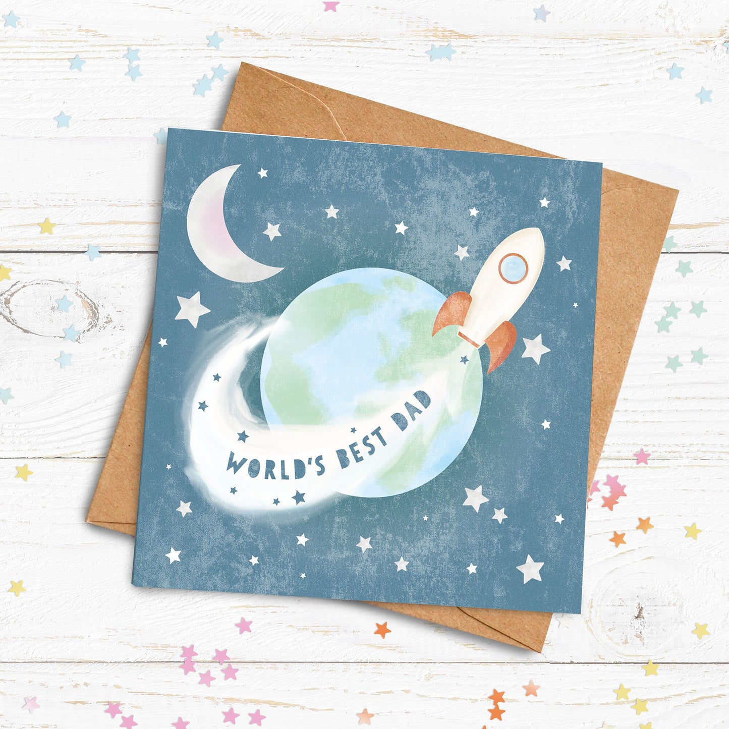 World's Best Dad, Grandad, Son, Uncle, Nephew, Step-dad Rocket Ship Card. Personalised Father's Day Card. Cute space. Send Direct Option.