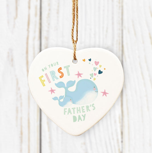 First Father's Day Cute Whale Ceramic Heart. Cute father's Day gift. Personalised Whale Gift. Cute Whales. Gift for dad. First time dad