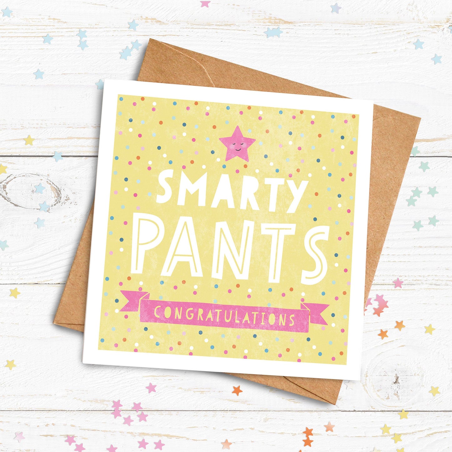 Smarty Pants Personalised Card - Yellow. Congratulations Card. Passing Exams Card. Well Done. Graduation card. Send Direct Option