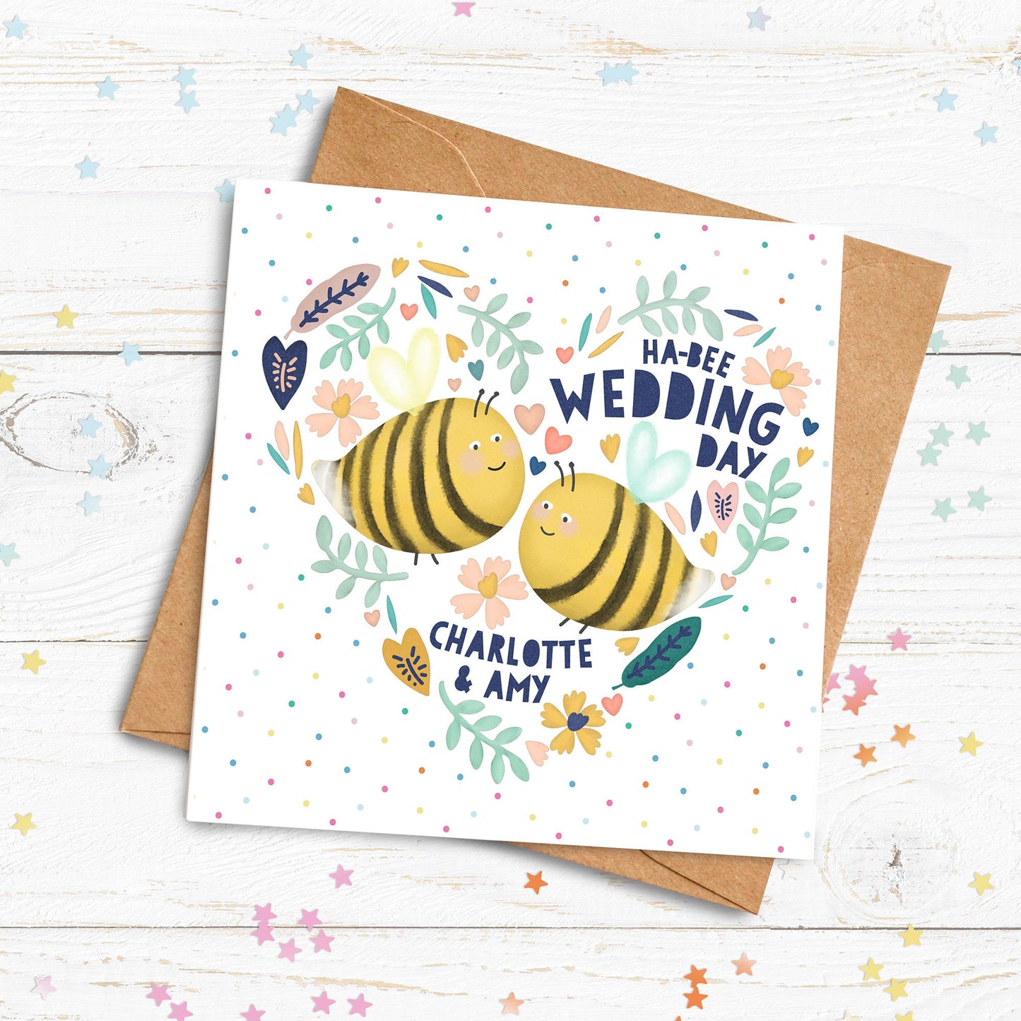 Ha-Bee Wedding Day Personalised Card. Wedding Bee Card. Congratulations on your wedding personalised card. Send Direct Option.