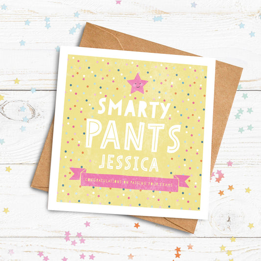Smarty Pants Personalised Card - Yellow. Congratulations Card. Passing Exams Card. Well Done. Graduation card. Send Direct Option