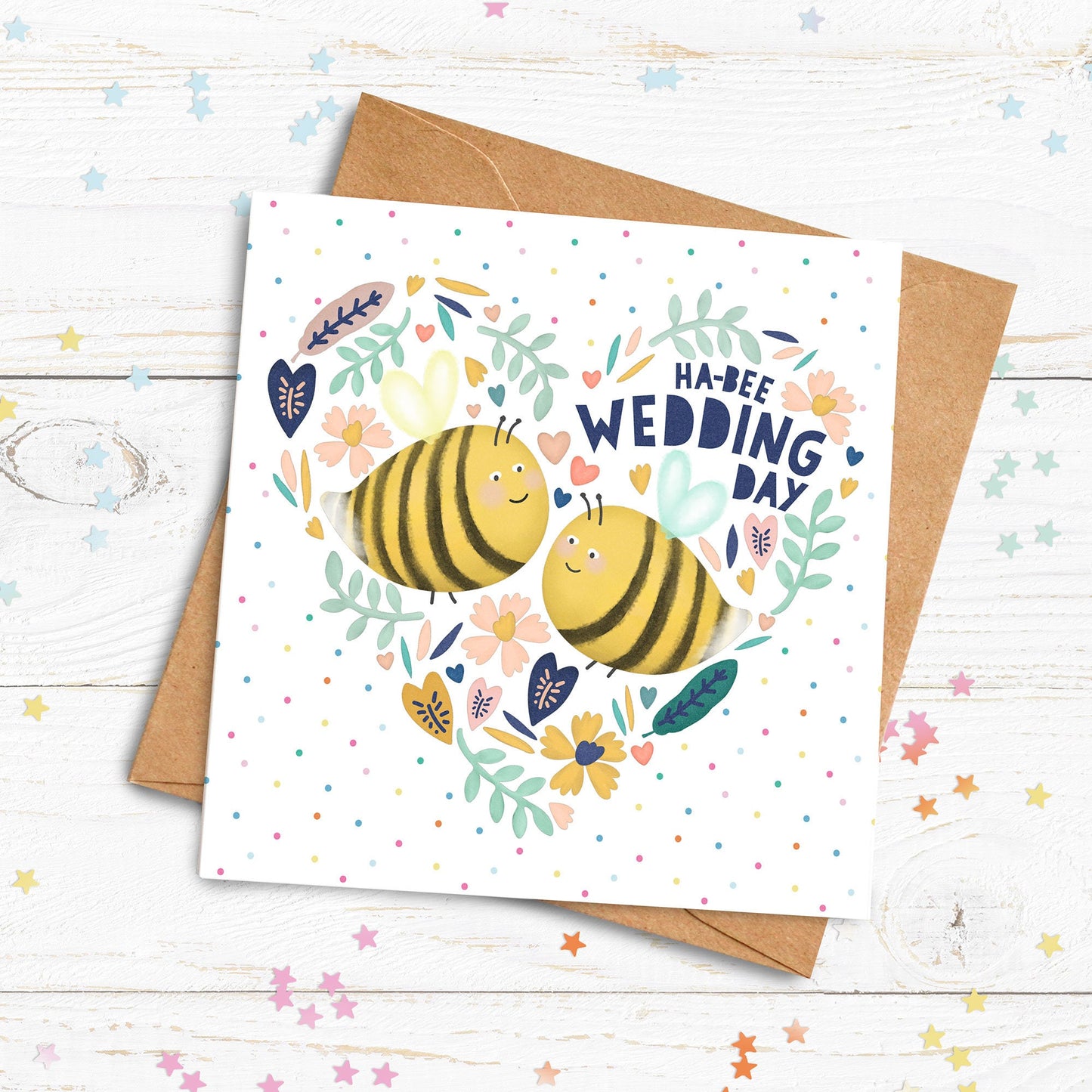 Ha-Bee Wedding Day Personalised Card. Wedding Bee Card. Congratulations on your wedding personalised card. Send Direct Option.