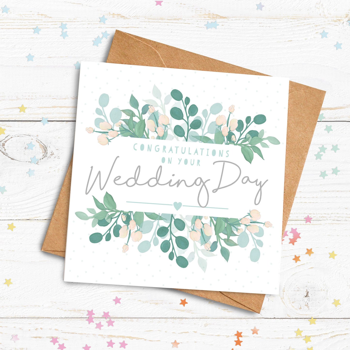 Pretty Foliage Wedding Day card. Wedding Card. Personalised Wedding Card. Congratulations on your wedding card. Send Direct Option.