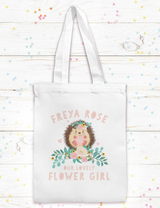 Our Lovely Bridesmaid Hedgehog Personalised Tote Bag. Flower Girl tote bag. Wedding Gift bag. Personalised Wedding Tote bag. Wedding favour.