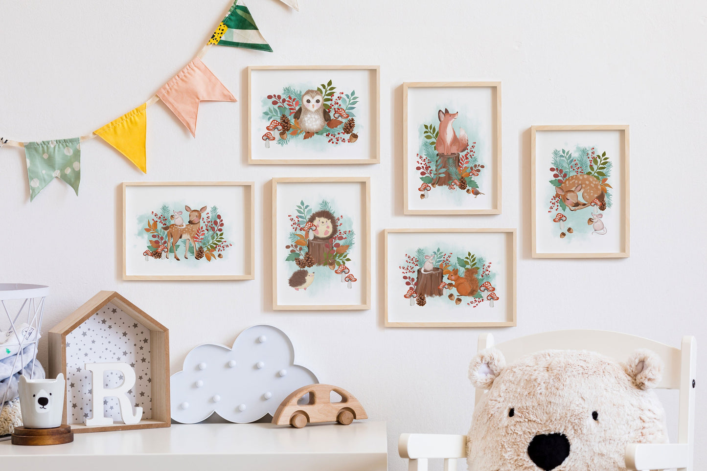 Woodland Animals Wall Prints Bundle. Nursery Room Print Bundle. Cute Children's Room Print Bundle.