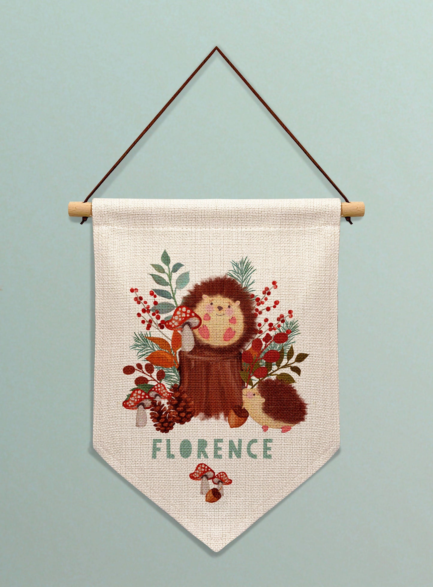 Cute Woodland Hedgehog Personalised Banner. Personalised New Born Gift. Personalised wall banner. Personalised gift for baby. Nursery Decor.