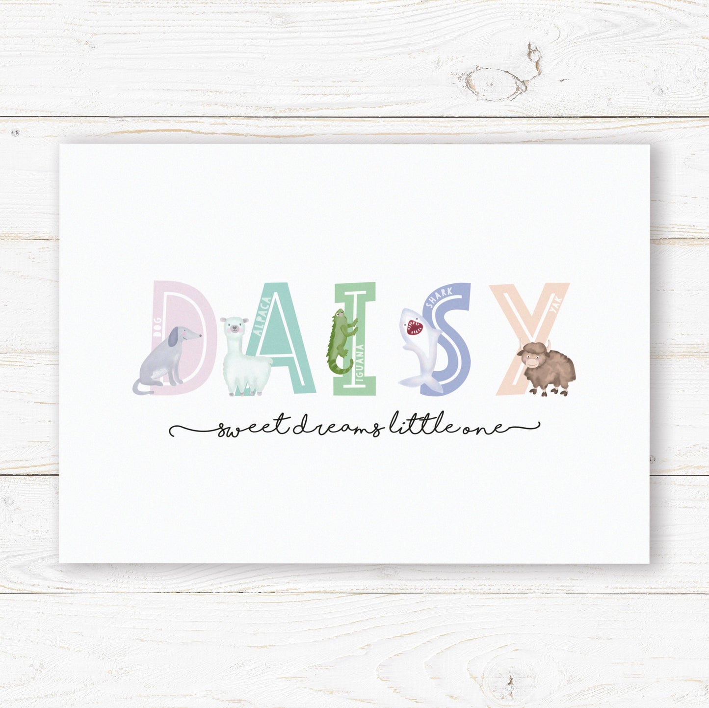Animal Alphabet Name Print. Nursery Childs Bedroom. New Baby Gift. Personalised Name Print. Child's Birthday Present. Naming Day Wall Art.