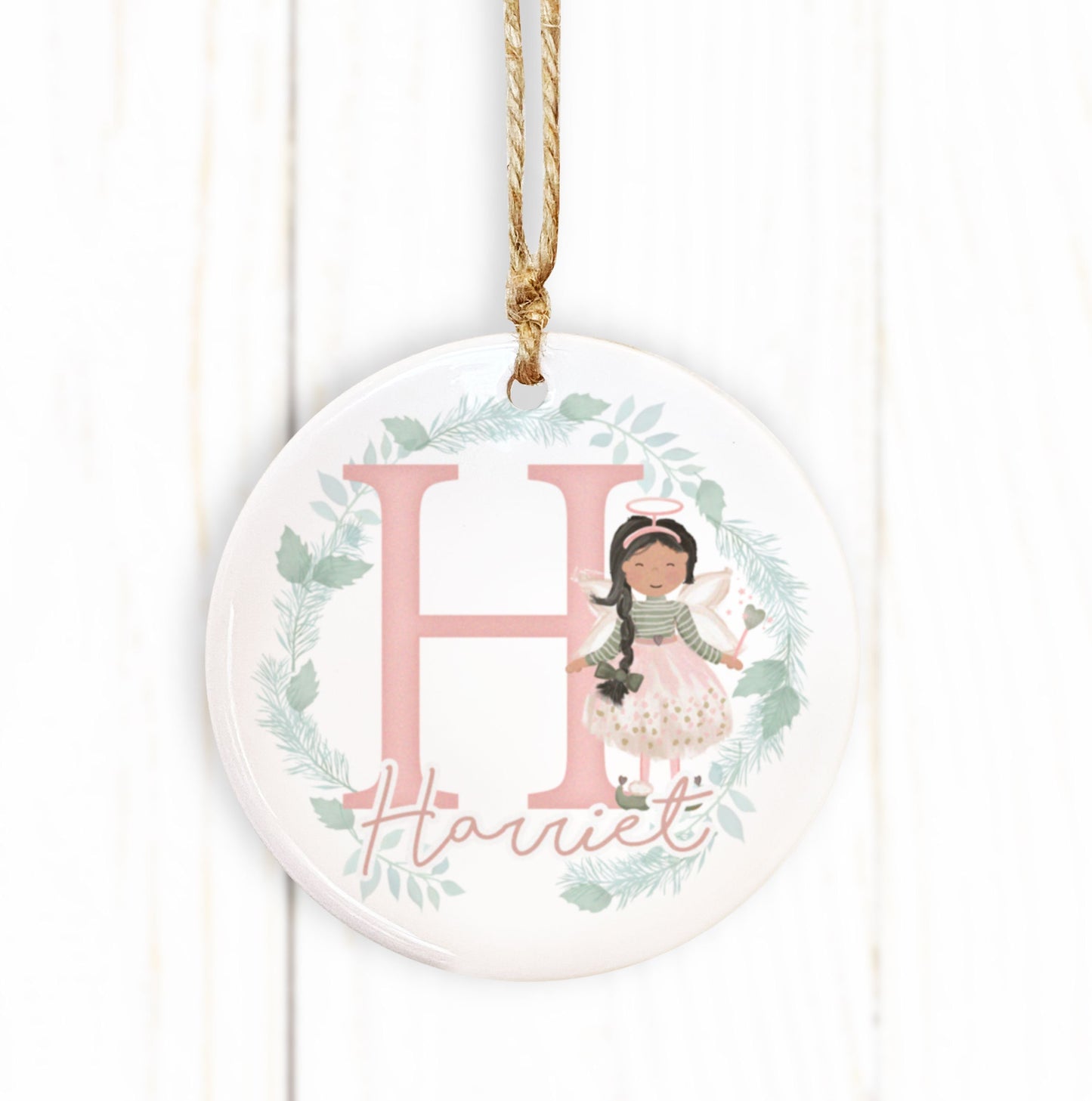 Personalised Christmas Fairy Initial Bauble. Any skin tone and hair colour Fairy. Personalised Christmas Tree Decoration.