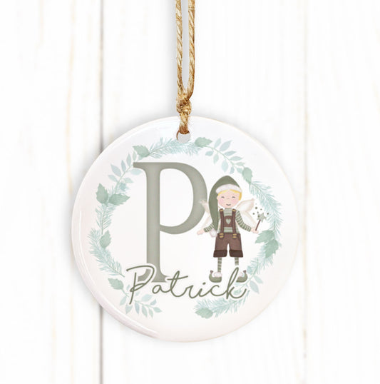 Personalised Christmas Initial Elf Bauble. Any skin tone and hair colour Elf. Personalised Christmas Tree Decoration.