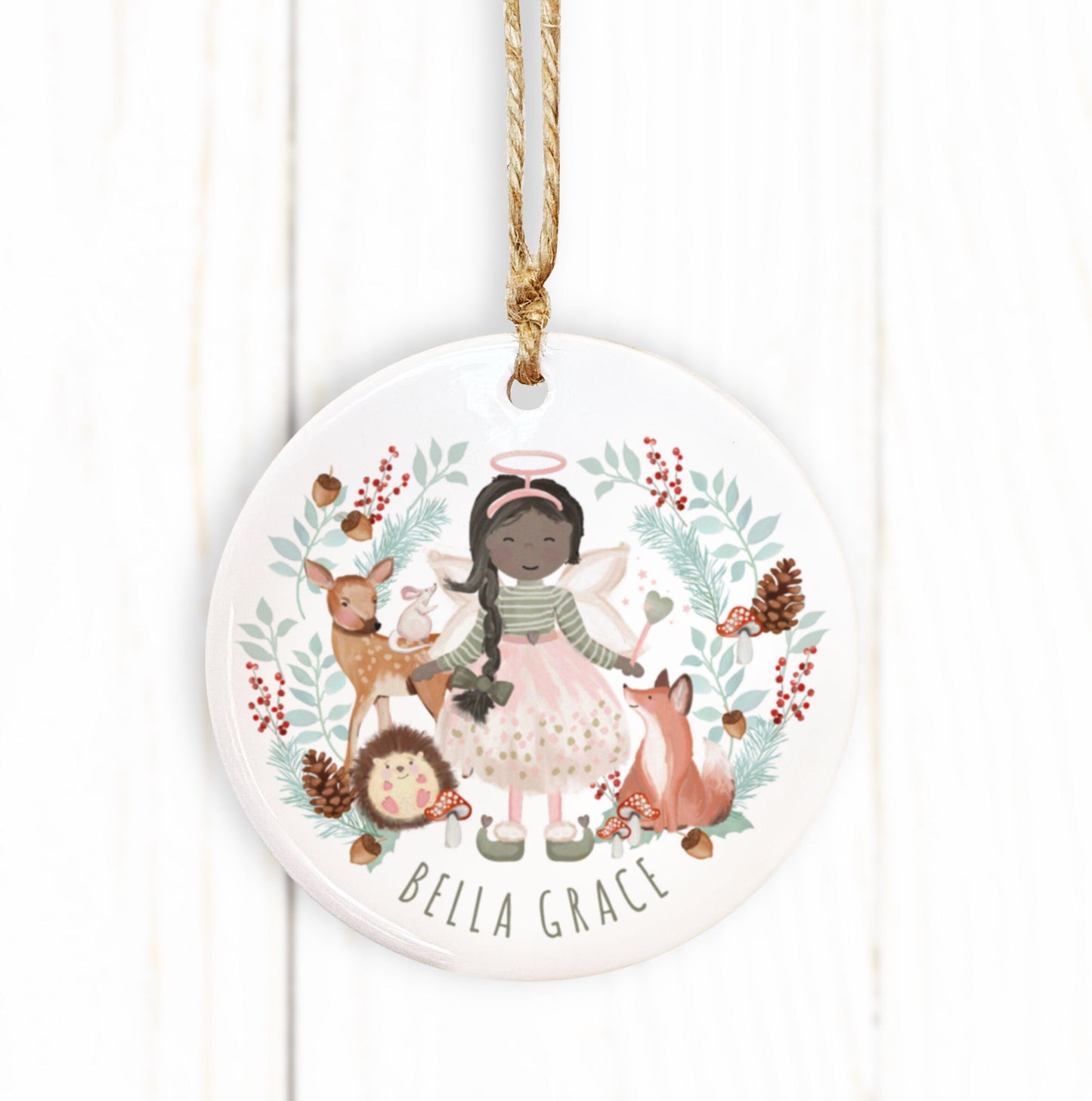 Personalised Woodland Christmas Fairy Bauble. Any skin tone and hair colour Fairy. Personalised Christmas Tree Decoration.
