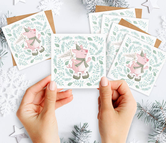 Cute Christmas Pig Pack of Cards. Merry Christmas Card. Cute Christmas cards. Pack of Christmas Cards. Cute Christmas.