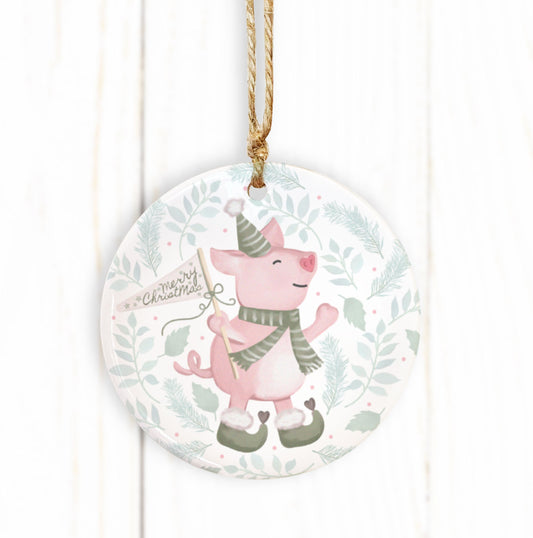 Christmas Pig Ceramic Ornament. Cute Christmas pig decoration. Cute Christmas. Personalised Tree Bauble