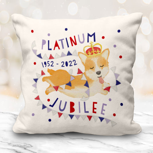 Little Platinum Jubilee Corgi 10" Cushion. Cute Jubilee Celebration Cushion