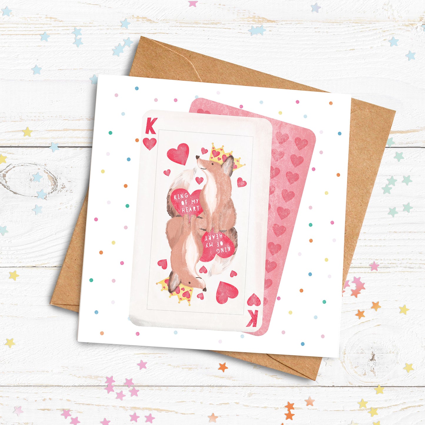 King of My Heart Fox Personalised Card. Cute Valentine's Card. Playing card design card. Send Direct Option.