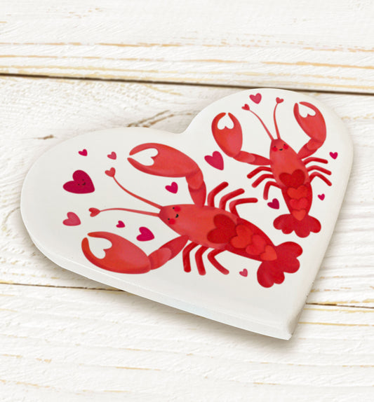Lovely Lobster Ceramic Heart Coaster. Cute Valentine's Gift.