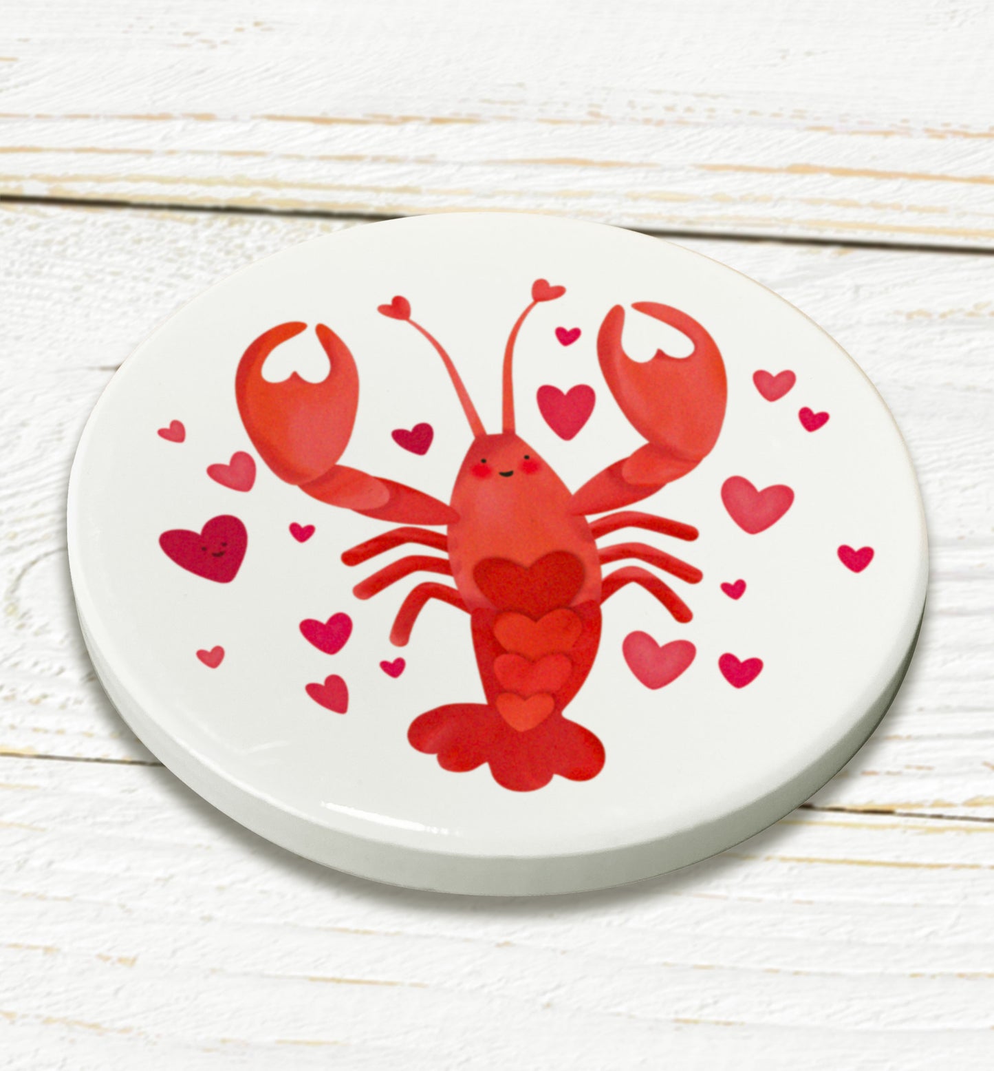 Lovely Lobster Round Ceramic Coaster. Cute Lobster. Cute Valentine's Gift.