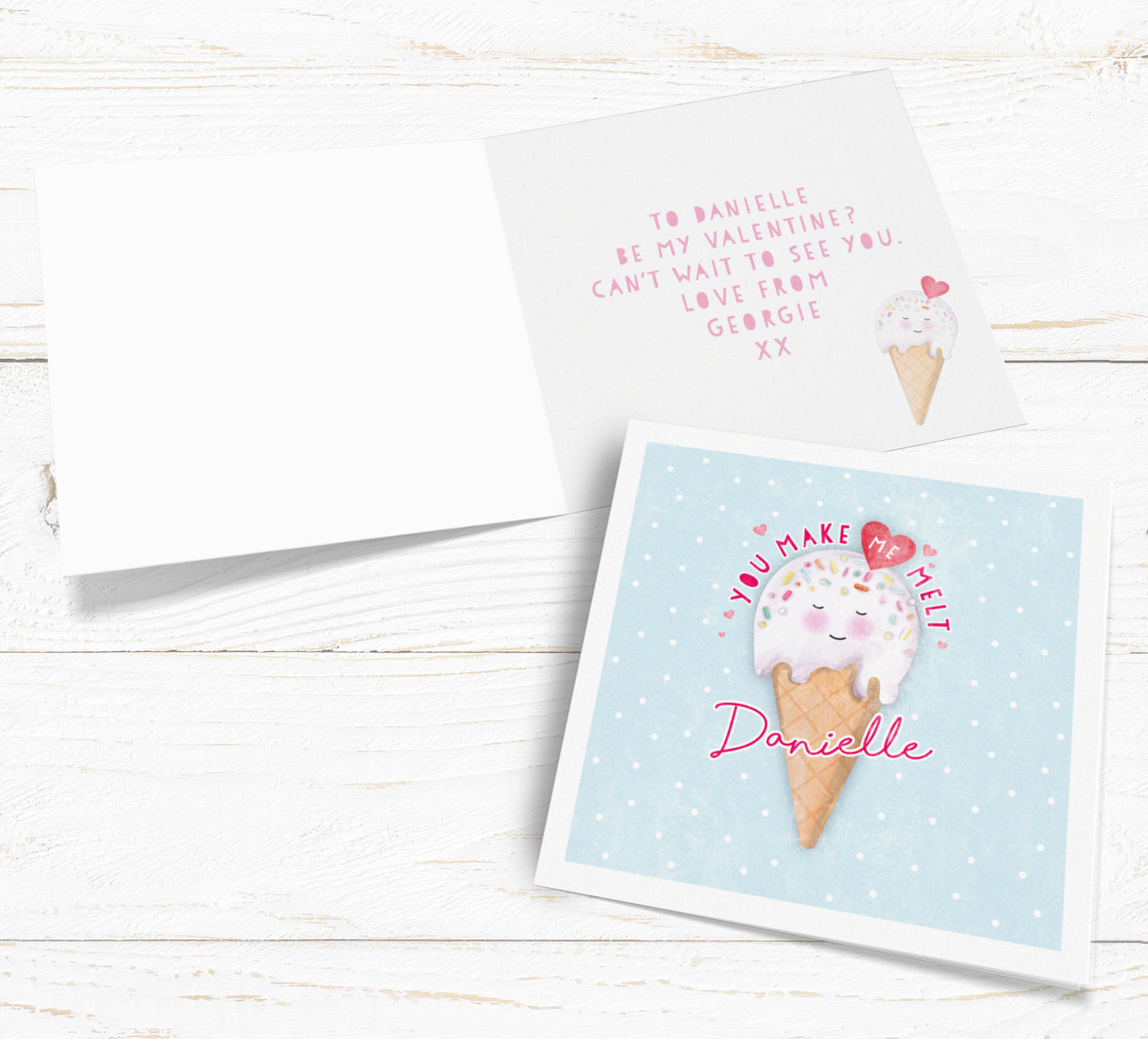 Make me melt Personalised Card. Cute Valentine's Card. Ice Cream Card. Send Direct Option.