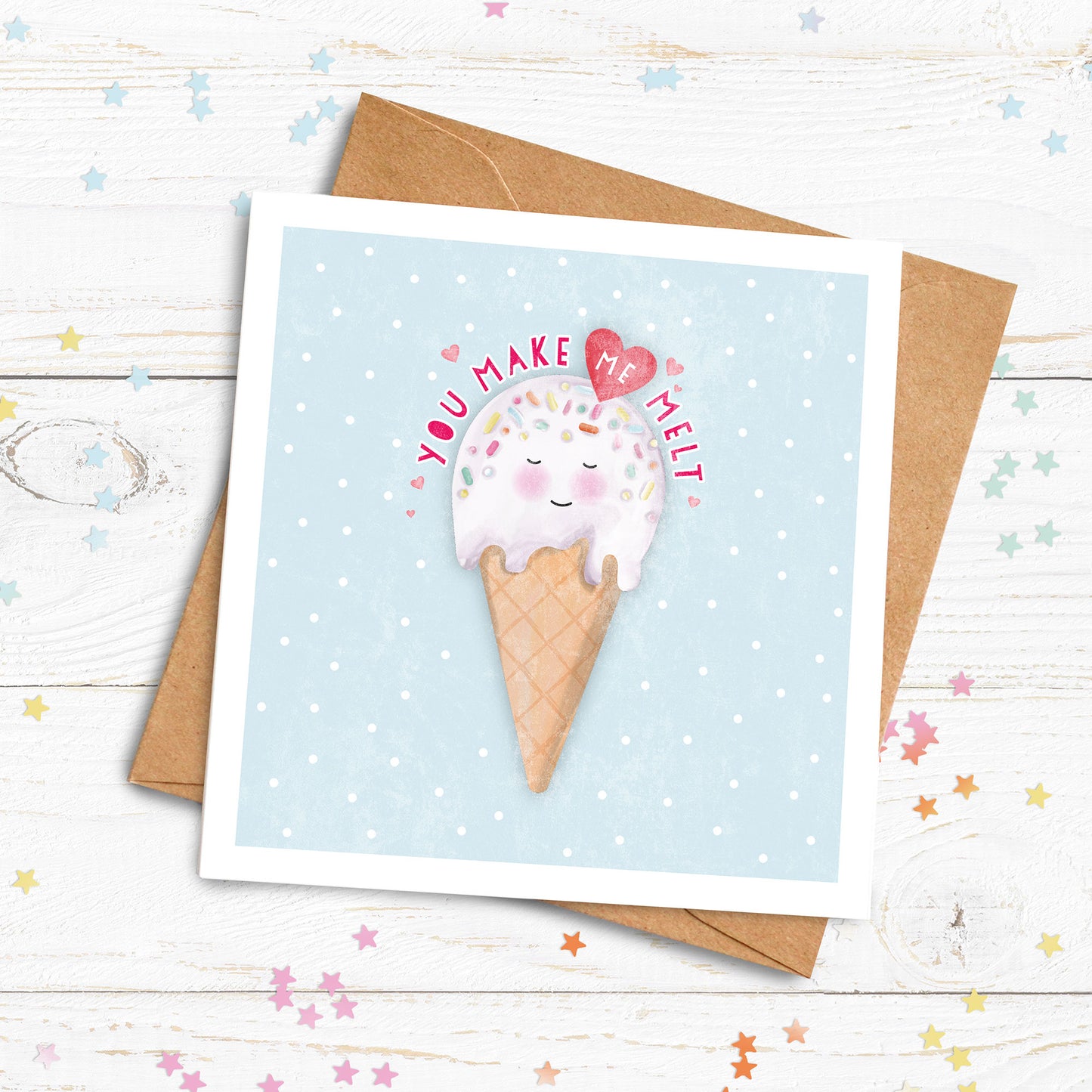 Make me melt Personalised Card. Cute Valentine's Card. Ice Cream Card. Send Direct Option.