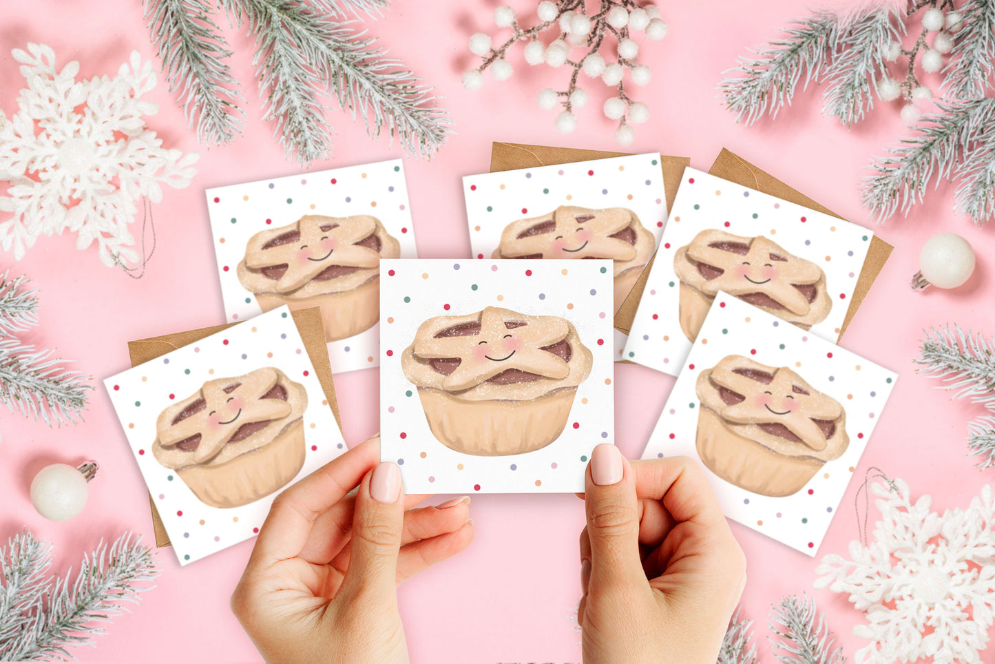 Mince Pie Mini Christmas Card Pack. Pack of Christmas Cards. Cute Christmas. Mince Pie Design. Pack of Cards and Envelopes.