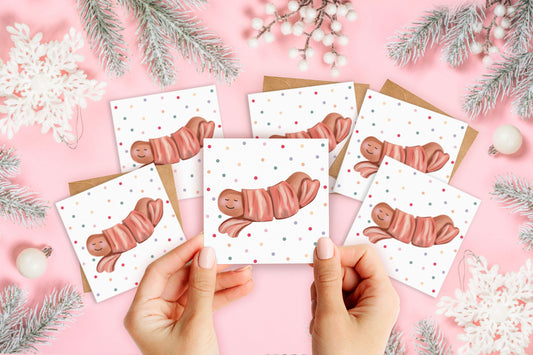 Pigs in Blanket Mini Christmas Card Pack. Pack of Christmas Cards. Cute Christmas. Pigs in Blanket Design. Pack of Cards and Envelopes.