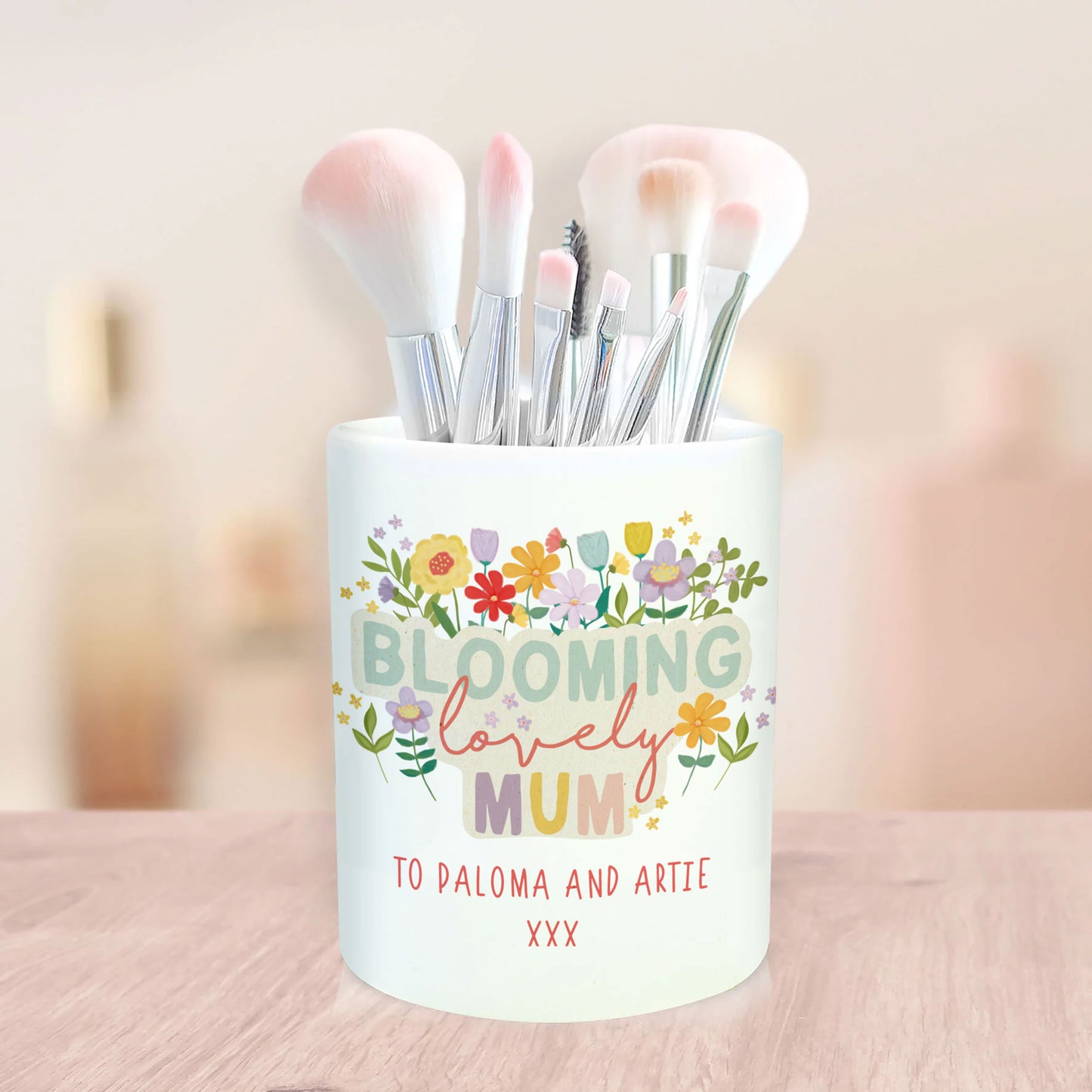 Blooming Lovely Mum Make Up Brush Pot. Personalised Make Up Pot holder. Personalised Gift For Mum.