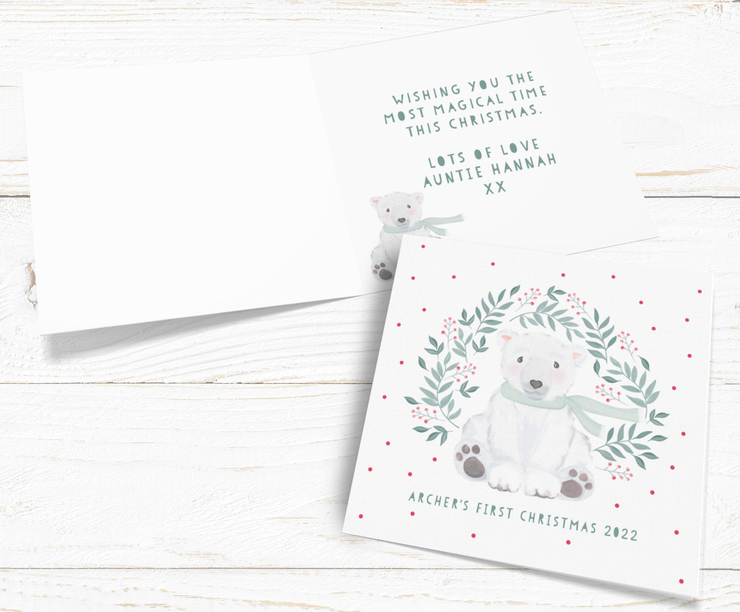 Polar Bear My First Christmas / Merry Christmas Card . Personalised Christmas Card. Cute Polar Bear. Send Direct Option.