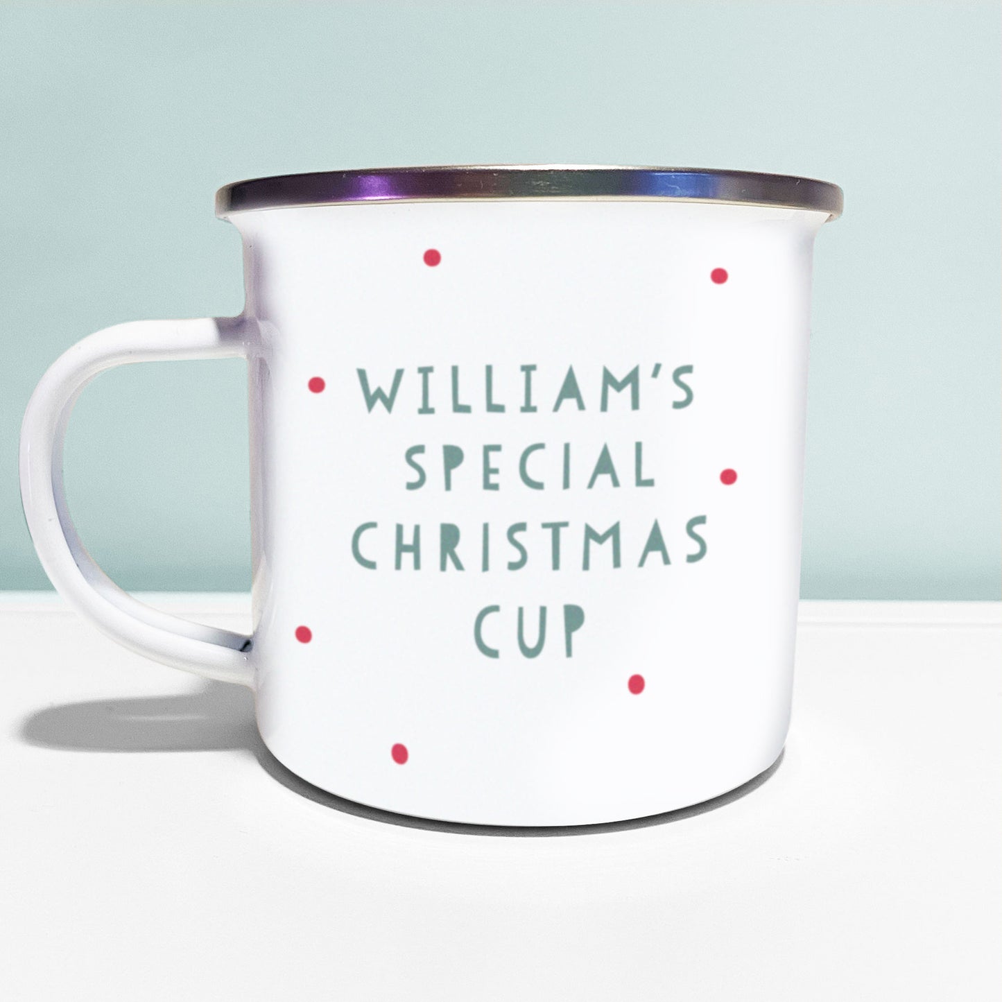 Polar Bear Christmas Enamel Mug. Cute Christmas Eve Personalised Mug. Hot Chocolate Mug.