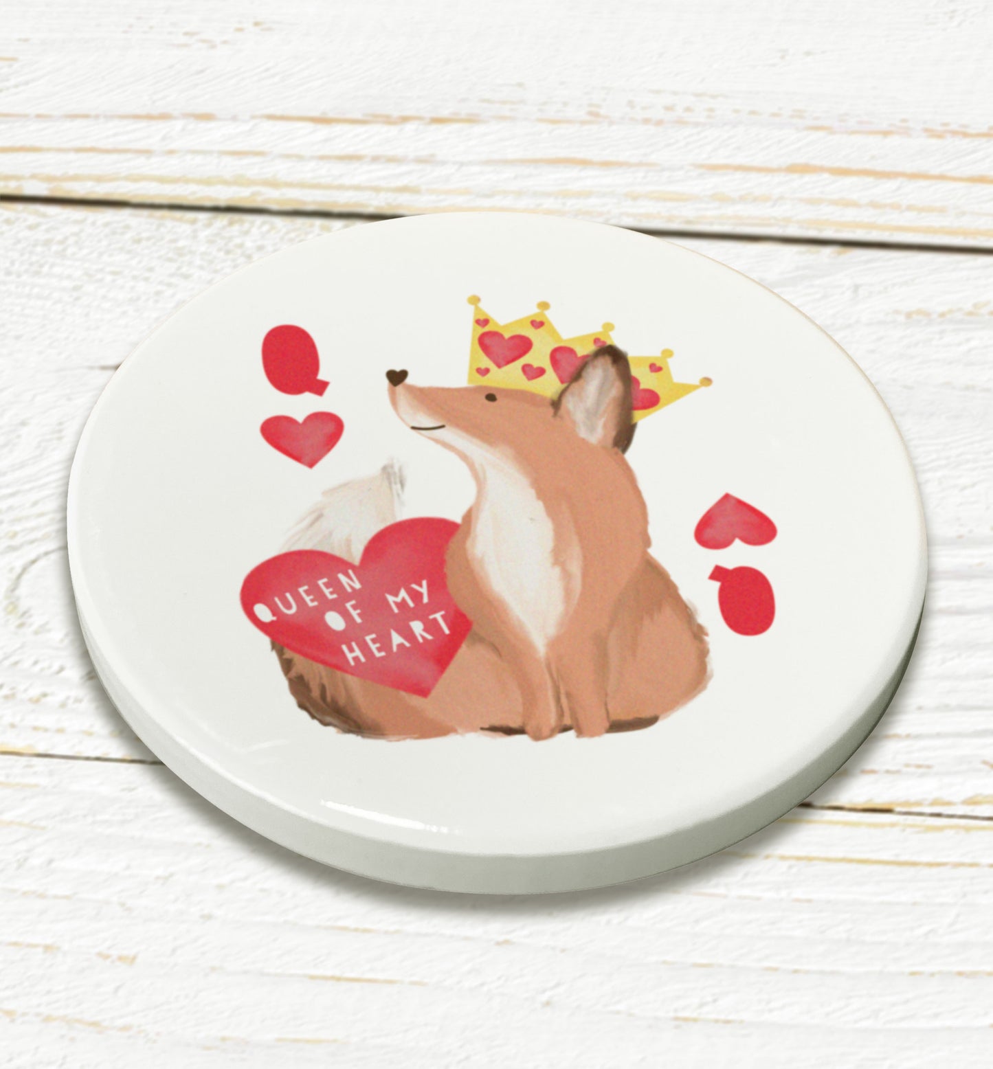 Queen of My Heart Ceramic Coaster. Cute fox. Cute Valentine's Gift.