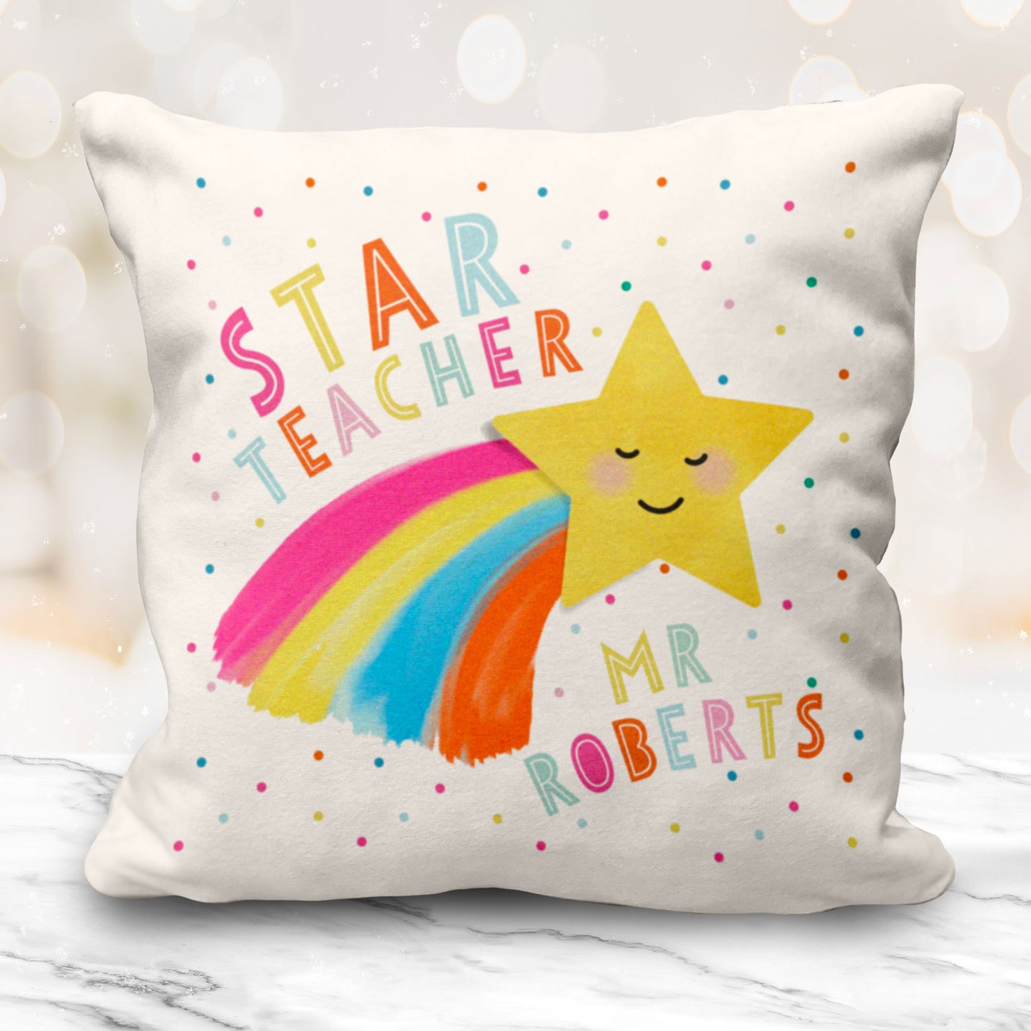 Star Teacher Cushion 10" Cushion. Cute personalised pink cushion. Cute Teacher Gift. Thank you teacher gift. Personalised Teacher Gift.