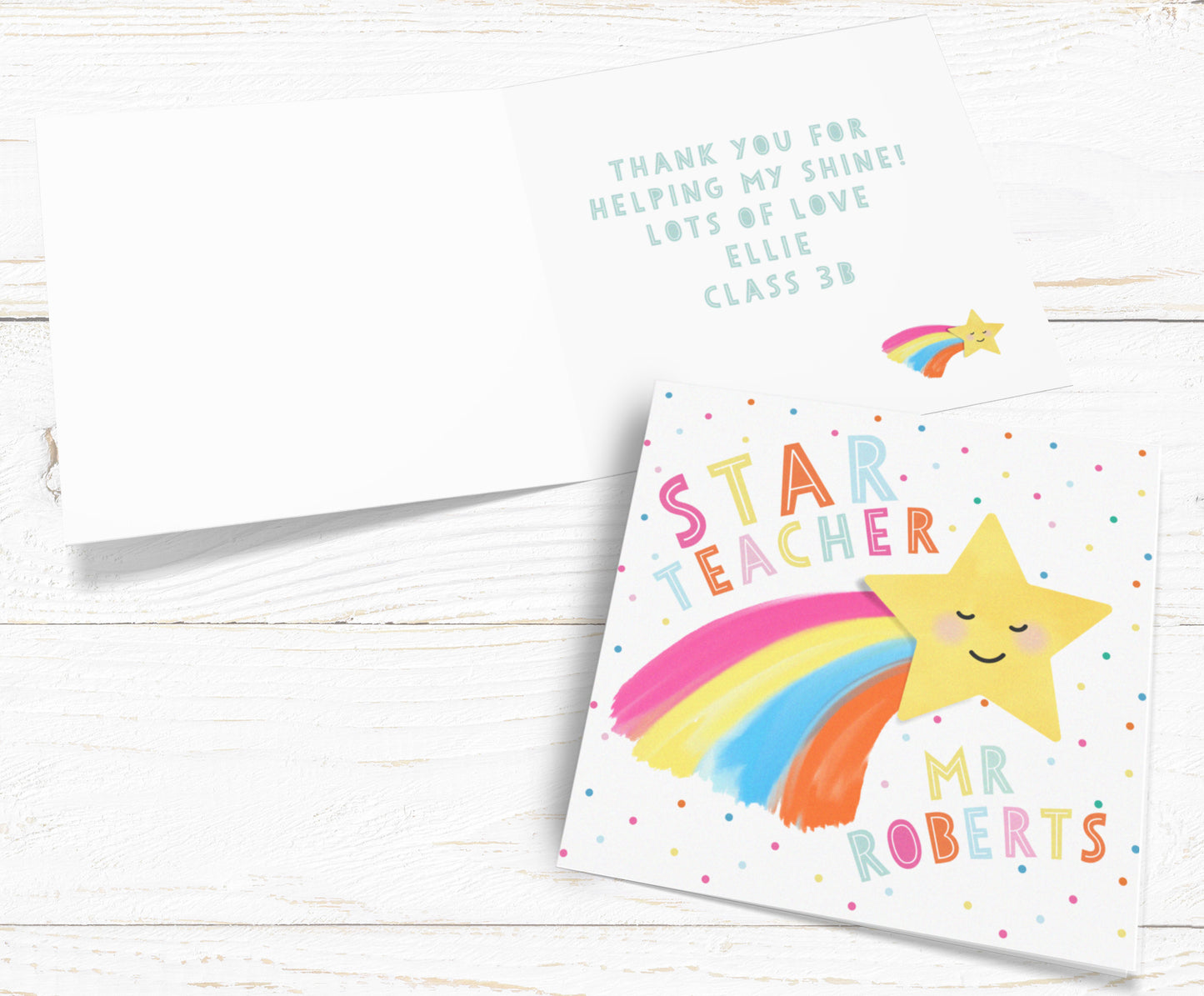 Star Teacher Card. Personalised Teacher Card. Card Greetings Card. Send Direct Option.