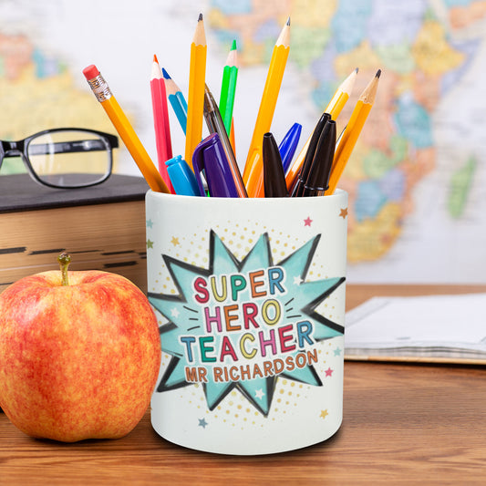 Super Hero Teacher Personalised Pencil Pot | Thank you teacher gift | Teacher Desk Organiser Gift | Personalised Teacher Gift
