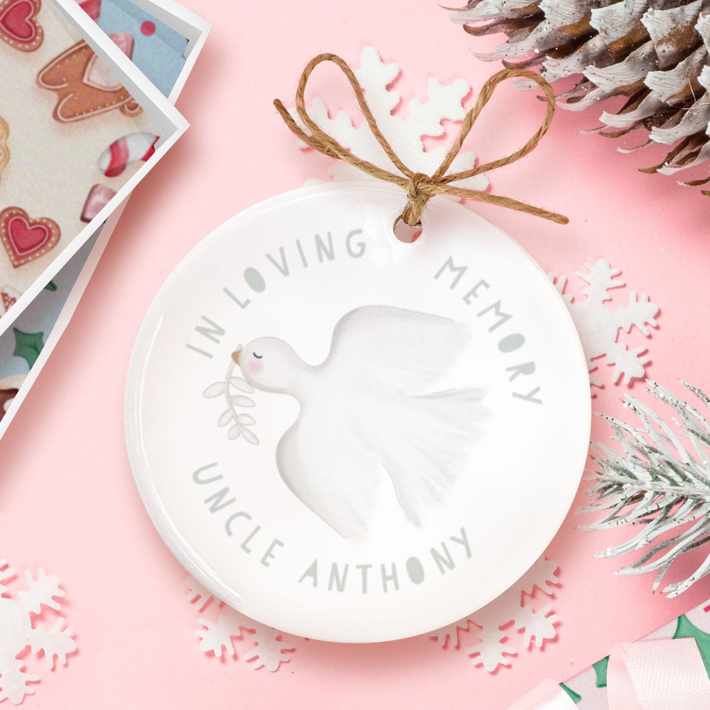 In Loving Memory Dove Ceramic Decoration. Remembrance Ornament. Personalised In Loving Memory. Personalised Tree Bauble